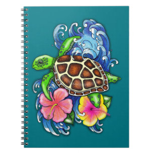Tropical Sea Turtle and Hibiscus Notebook