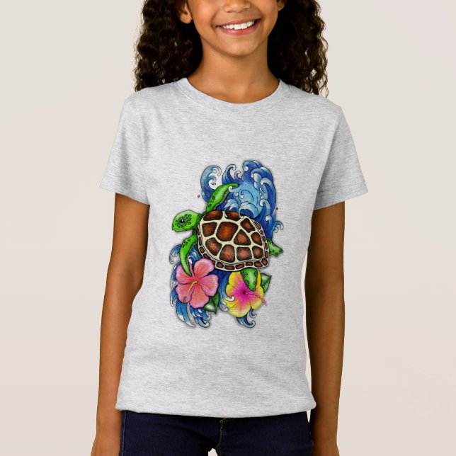Tropical Sea Turtle and Hibiscus T-Shirt (Front)
