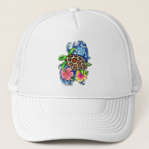 Tropical Sea Turtle and Hibiscus Trucker Hat