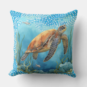 Tropical Sea Turtle and Sea life Cushion