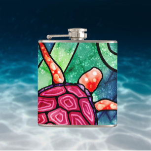 Tropical Sea Turtle Colourful Batik Style Hip Flask