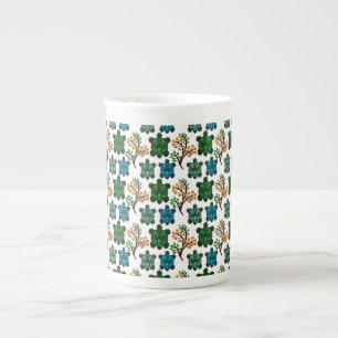 Tropical Sea Turtle Floral Pattern   Coastal Ocean Bone China Mug