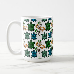 Tropical Sea Turtle Floral Pattern Coastal Ocean Coffee Mug