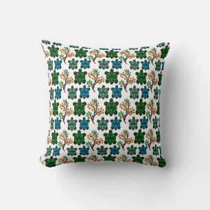 Tropical Sea Turtle Floral Pattern Coastal Ocean Cushion