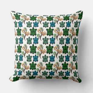 Tropical Sea Turtle Floral Pattern Coastal Ocean Cushion
