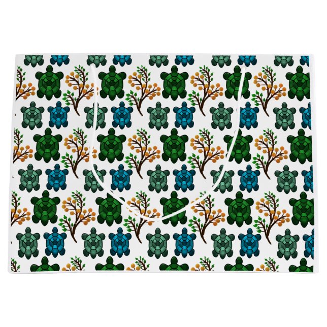 Tropical Sea Turtle Floral Pattern | Coastal Ocean Large Gift Bag (Front)