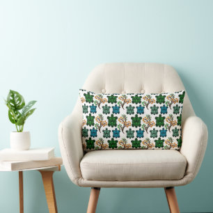 Tropical Sea Turtle Floral Pattern Coastal Ocean Lumbar Cushion