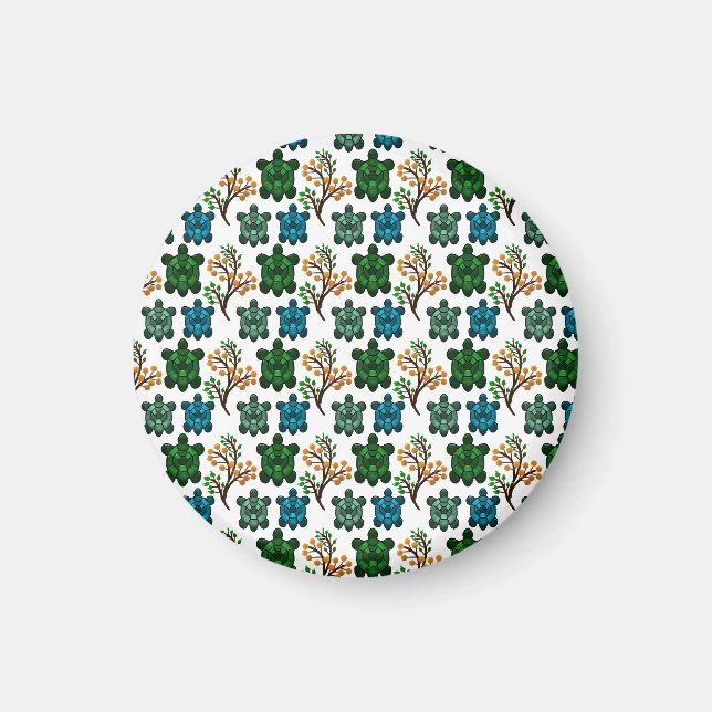 Tropical Sea Turtle Floral Pattern | Coastal Ocean Magnet (Front)