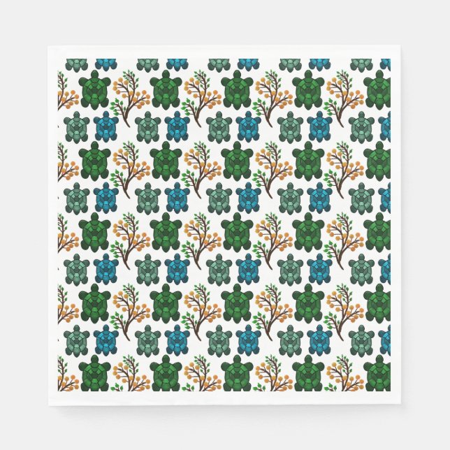 Tropical Sea Turtle Floral Pattern | Coastal Ocean Napkin (Front)