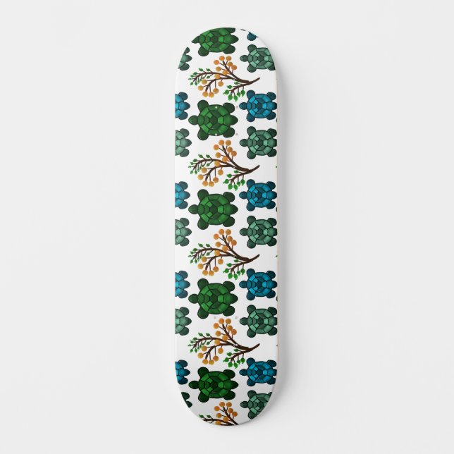 Tropical Sea Turtle Floral Pattern | Coastal Ocean Skateboard (Front)