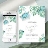 Tropical Sea Turtle Monstera Leaves Baby Shower