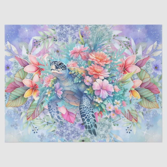 Tropical Sea Turtle & Watercolor Florals Tissue Paper (Front)