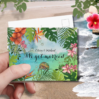 Tropical Sea Turtle We Got Married Postcard
