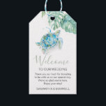 Tropical Sea Turtle Welcome Watercolor Gift Tags<br><div class="desc">These beach wedding welcome gift tags feature my original watercolor sea turtle and monstera palm leaves in shades of blue, turquoise and green. The word Welcome is set in a trendy hand lettered script font. Can be customised to read "Welcome to my bridal shower". The favour tag reverses to a...</div>