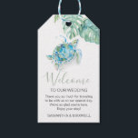 Tropical Sea Turtle Welcome Watercolor Gift Tags<br><div class="desc">These beach wedding welcome gift tags feature my original watercolor sea turtle and monstera palm leaves in shades of blue, turquoise and green. The word Welcome is set in a trendy hand lettered script font. Can be customised to read "Welcome to my bridal shower". The favour tag reverses to a...</div>