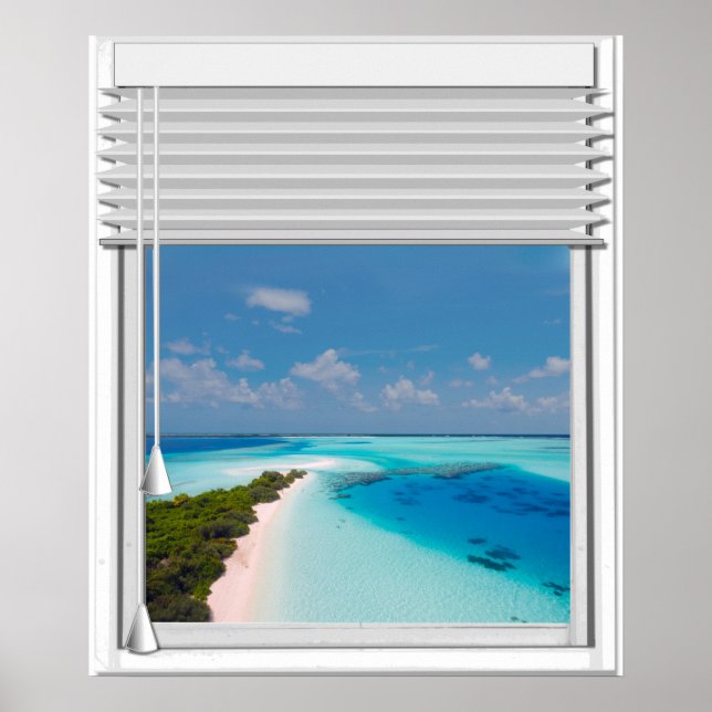 Tropical Sea View Fake Window Blinds Poster (Front)