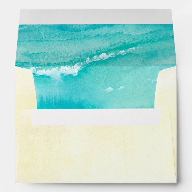 Tropical Sea Waves and Beach Sand Watercolor Envelope (Back (Bottom))