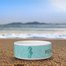 Tropical Seahorse Monogram Pet Name Aqua Blue