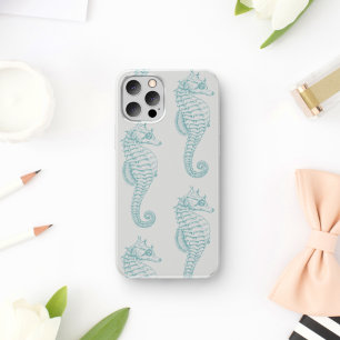 Tropical Seahorses, Seahorse Pattern - Blue Grey