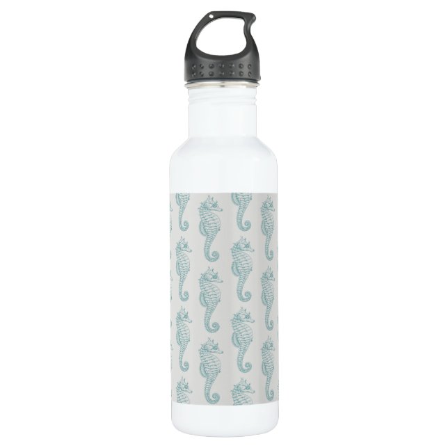 Tropical Seahorses, Seahorse Pattern - Blue Grey 710 Ml Water Bottle (Front)