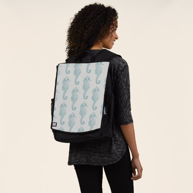 Tropical Seahorses, Seahorse Pattern - Blue Grey Backpack (Worn)