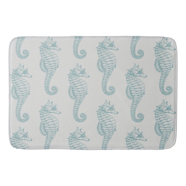 Tropical Seahorses, Seahorse Pattern - Blue Grey Bath Mat (Front)
