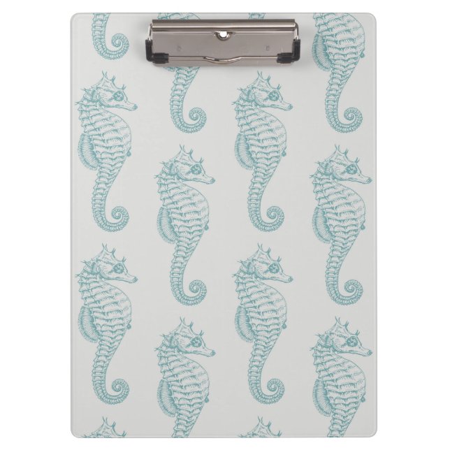 Tropical Seahorses, Seahorse Pattern - Blue Grey Clipboard (Front)