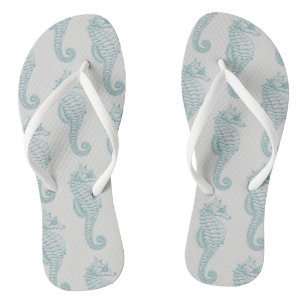 Tropical Seahorses, Seahorse Pattern - Blue Grey Jandals