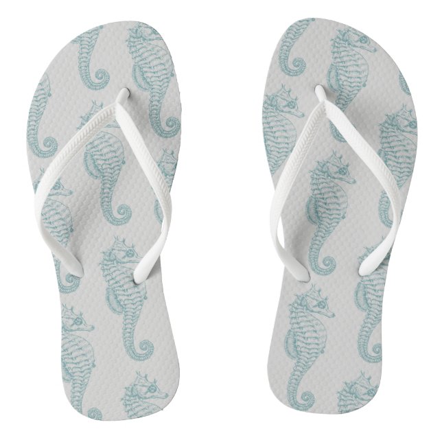 Tropical Seahorses, Seahorse Pattern - Blue Grey Jandals (Footbed)