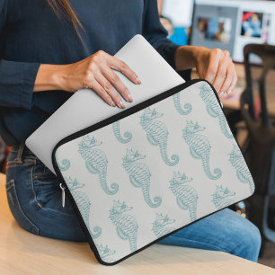 Tropical Seahorses, Seahorse Pattern - Blue Grey Laptop Sleeve