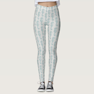 Tropical Seahorses, Seahorse Pattern - Blue Grey Leggings