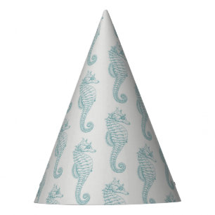 Tropical Seahorses, Seahorse Pattern - Blue Grey Party Hat