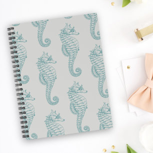 Tropical Seahorses, Seahorse Pattern - Blue Grey Planner
