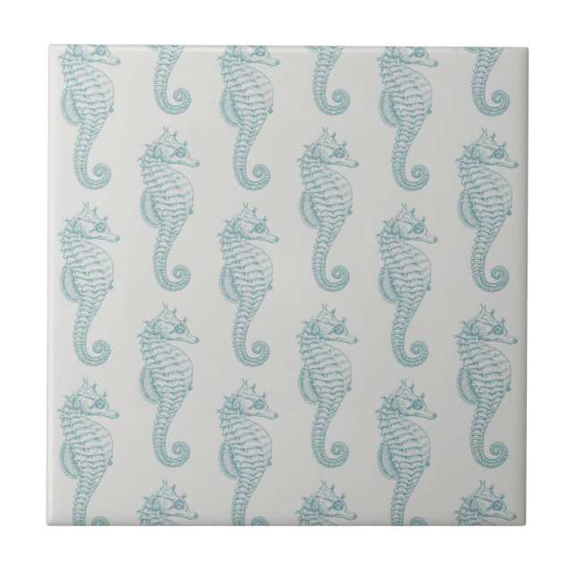 Tropical Seahorses, Seahorse Pattern - Blue Grey Tile (Front)