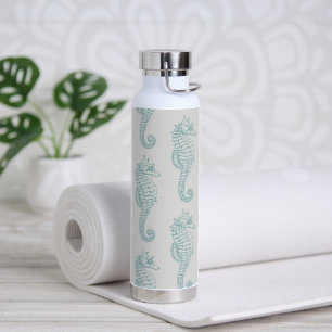 Tropical Seahorses, Seahorse Pattern - Blue Grey Water Bottle