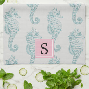 Tropical Seahorses, Seahorse Pattern, Monogram Tea Towel