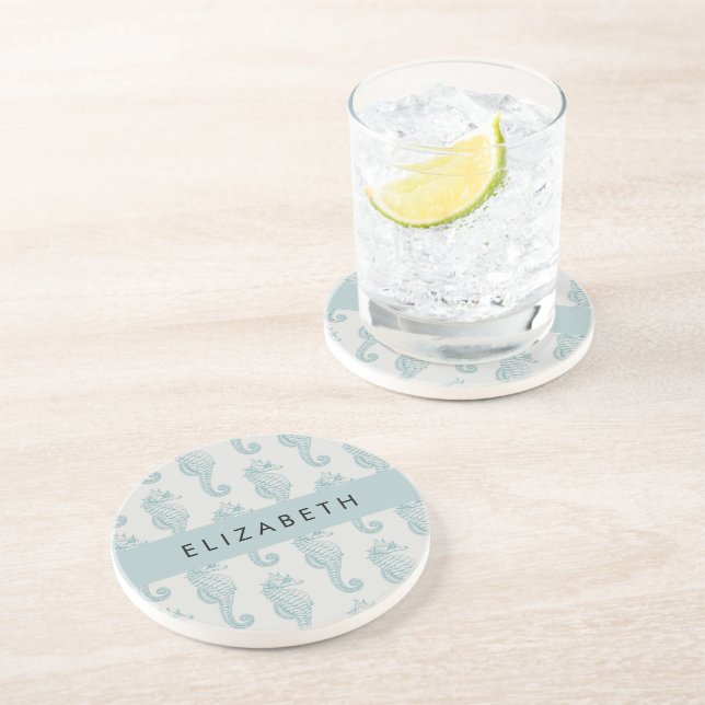 Tropical Seahorses, Seahorse Pattern, Your Name Coaster (Side)