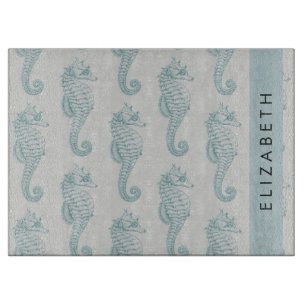 Tropical Seahorses, Seahorse Pattern, Your Name Cutting Board