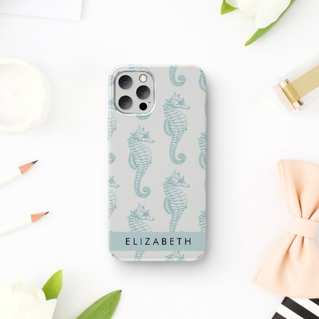 Tropical Seahorses, Seahorse Pattern, Your Name iPhone 16 Case (Creator Uploaded)