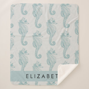 Tropical Seahorses, Seahorse Pattern, Your Name Sherpa Blanket