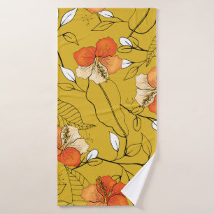 Tropical seamless flower and leaves pattern bath towel