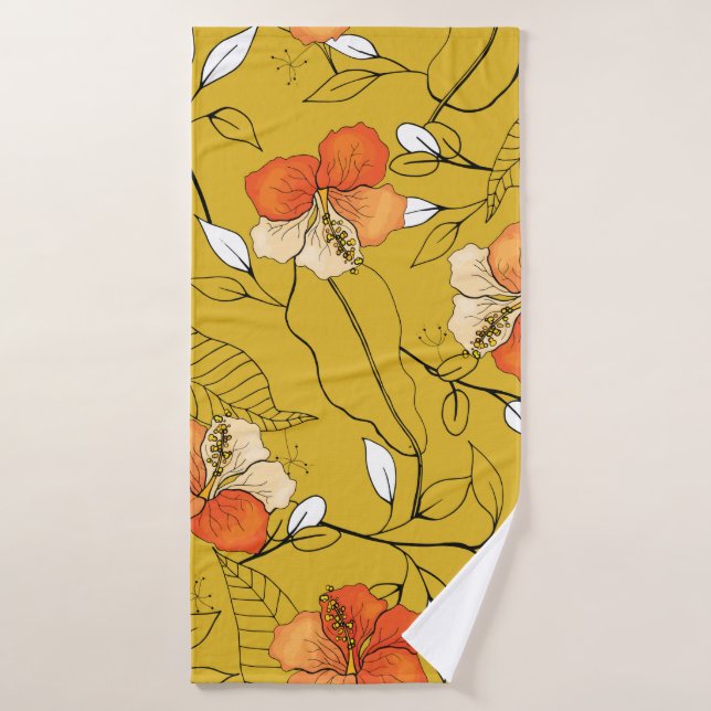 Tropical seamless flower and leaves pattern bath towel (Bath Towel)