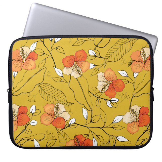 Tropical seamless flower and leaves pattern laptop sleeve (Front)