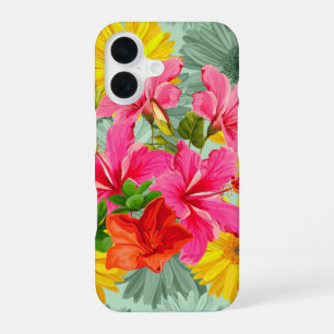 Tropical Seamless Hibiscus iPhone 16 Case