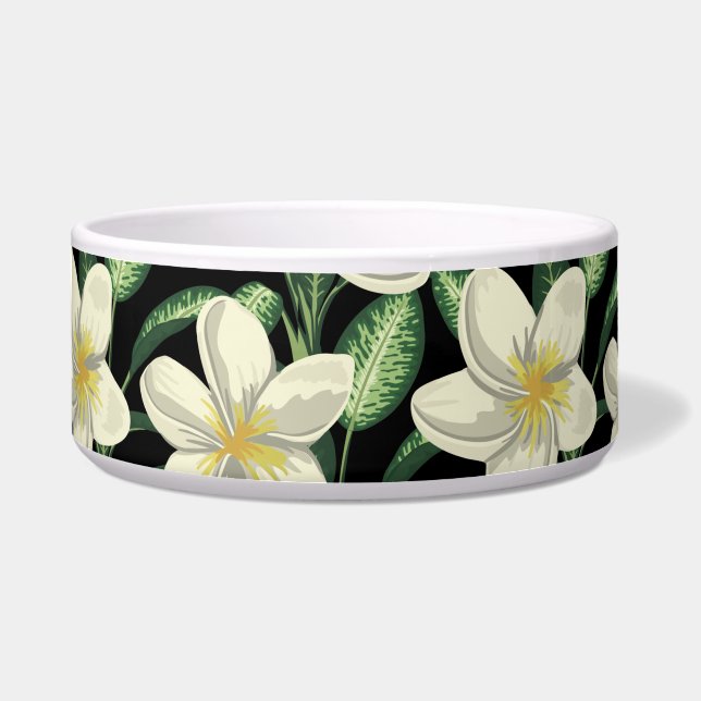 Tropical seamless pattern white flowers green leaf (Front)