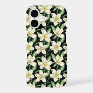 Tropical seamless pattern white flowers green leaf