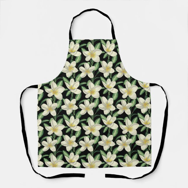 Tropical seamless pattern white flowers green leaf apron (Front)
