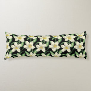 Tropical seamless pattern white flowers green leaf body cushion