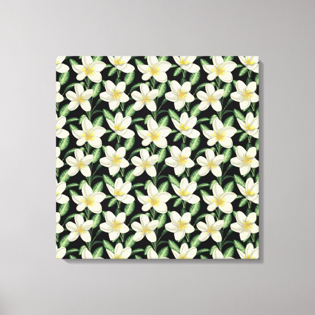 Tropical seamless pattern white flowers green leaf canvas print (Front)
