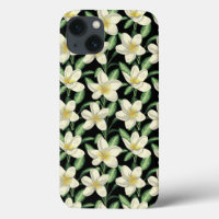 Tropical seamless pattern white flowers green leaf